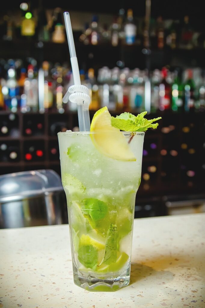 A glass of mojito classic cocktail for men